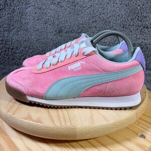 Puma Roma Sneakers Youth Size 7 Suede Pink Blue Low Top Lace Up Athletic Shoes